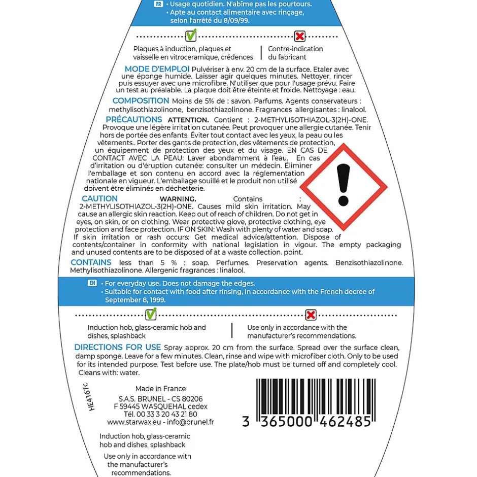 Starwax Nettoyant quotidien vitro-céramique et induction 0,5L