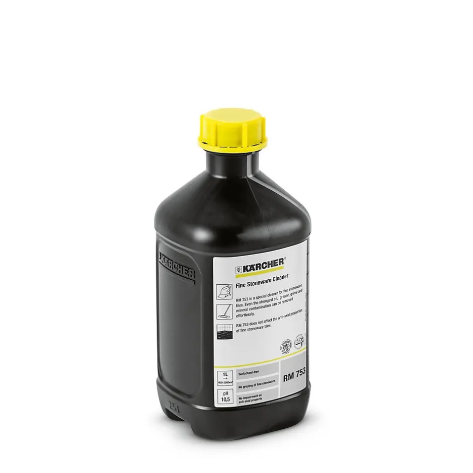 Karcher Pro Nettoyant RM 753 Karcher, bidon 2,5 L (réf. 62955870), pH 10, formulé pour enlever huile, graisse et suie sur grès cérame.