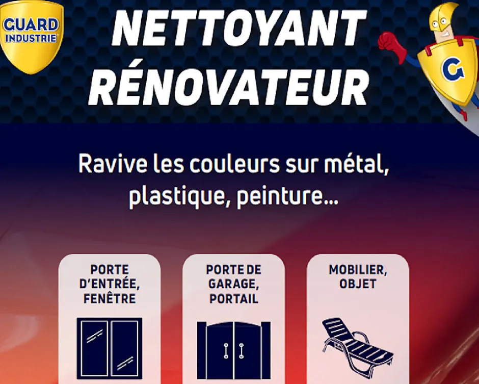Guard Industrie Nettoyant Rénovateur Ravive Couleurs Peinture PVC Métal Antitache 5 ans 250g - 2 Portes et 10 Fenêtres Chiffon microfibre inclus