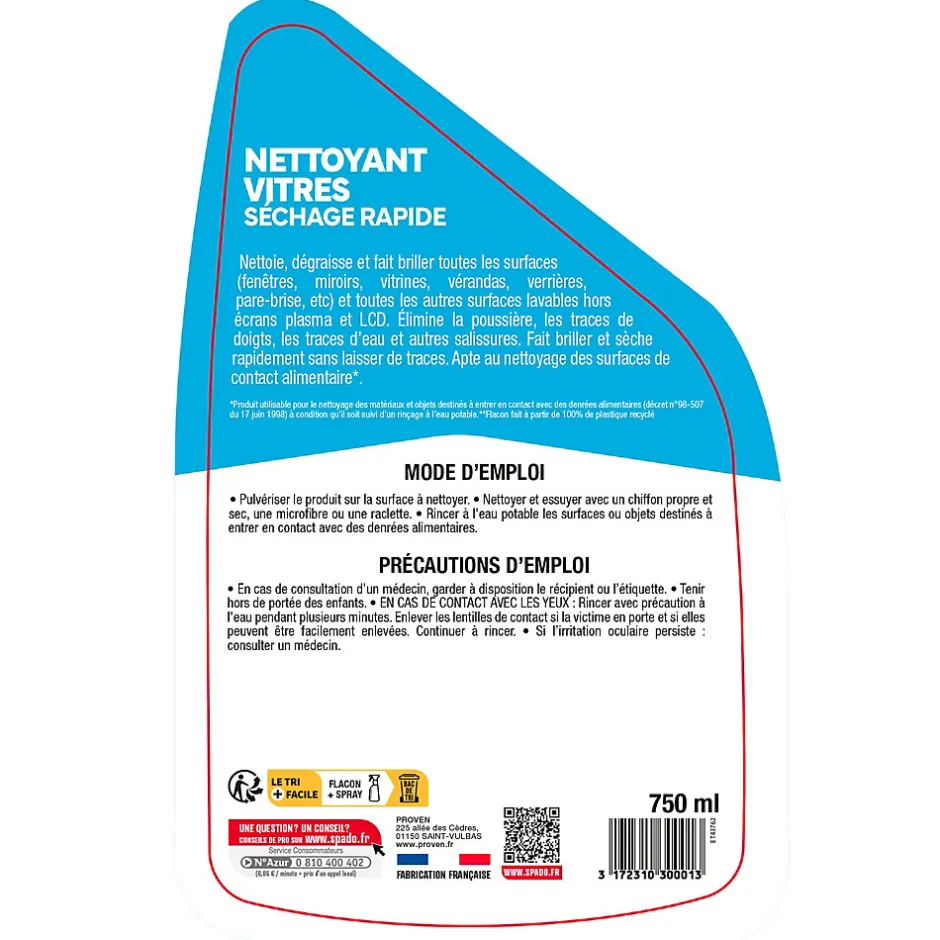 Spado Nettoyant vitres pulvérisateur - séchage rapide 750ml