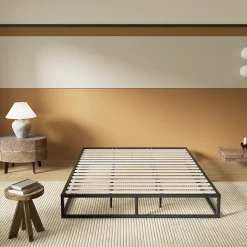November Sleep Lit 140 x 190 cm - Cadre en acier - Lattes en bois Discount