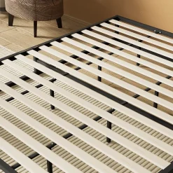 November Sleep Lit 140 x 190 cm - Cadre en acier - Lattes en bois Discount