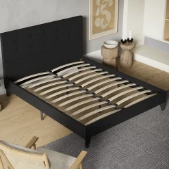 November Sleep Lit 140x200 cm avec tête de lit tissu noir Hot