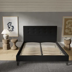 November Sleep Lit 140x200 cm avec tête de lit tissu noir Hot