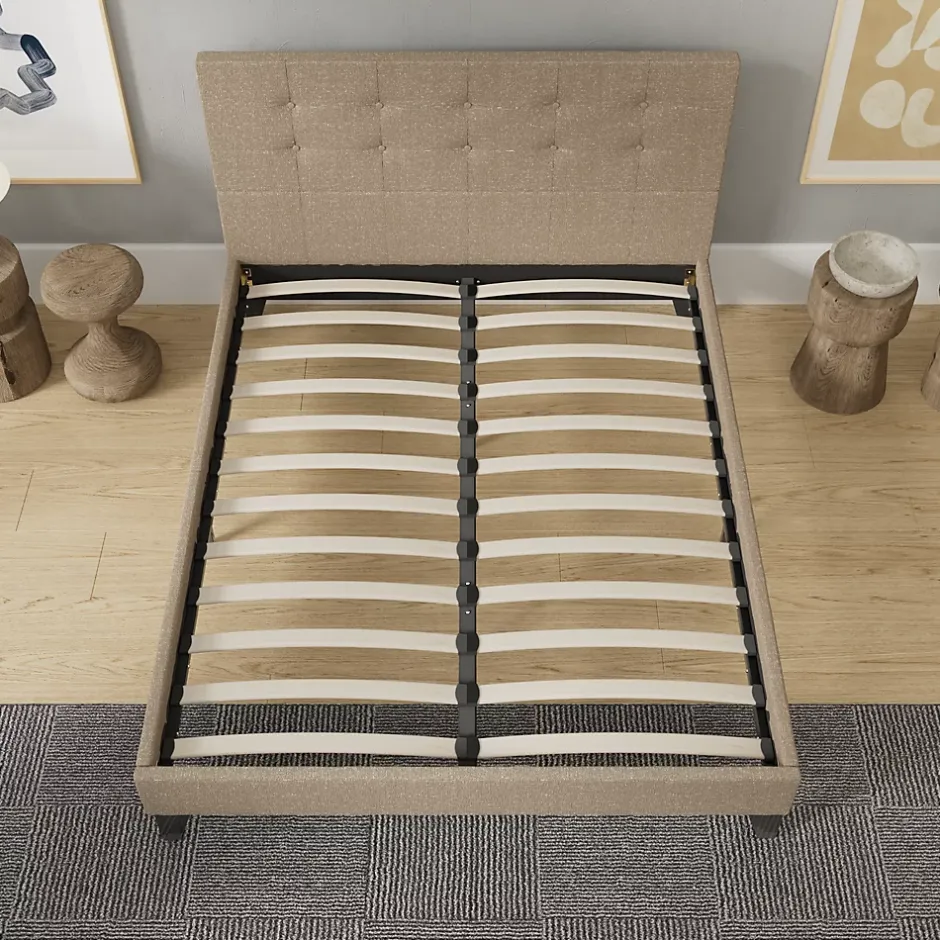 November Sleep Lit 140x190 cm avec tête de lit tissu brun Clearance