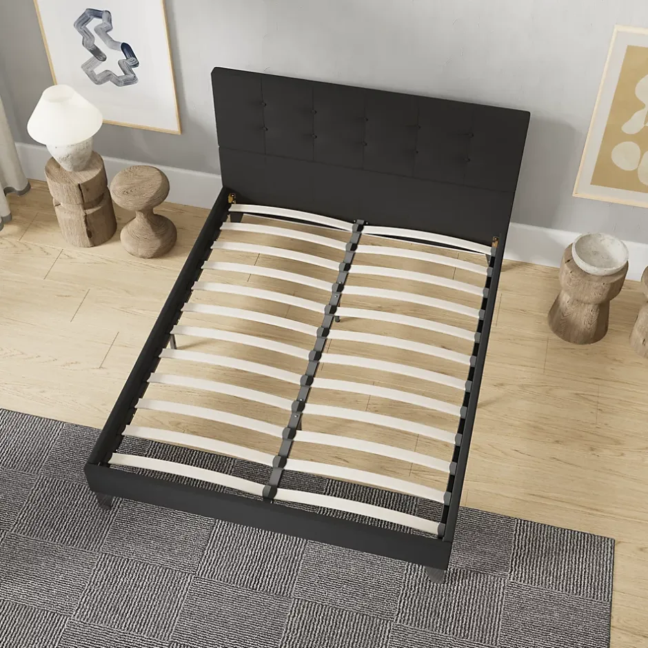 November Sleep Lit 140x190 cm avec tête de lit tissu noir Best