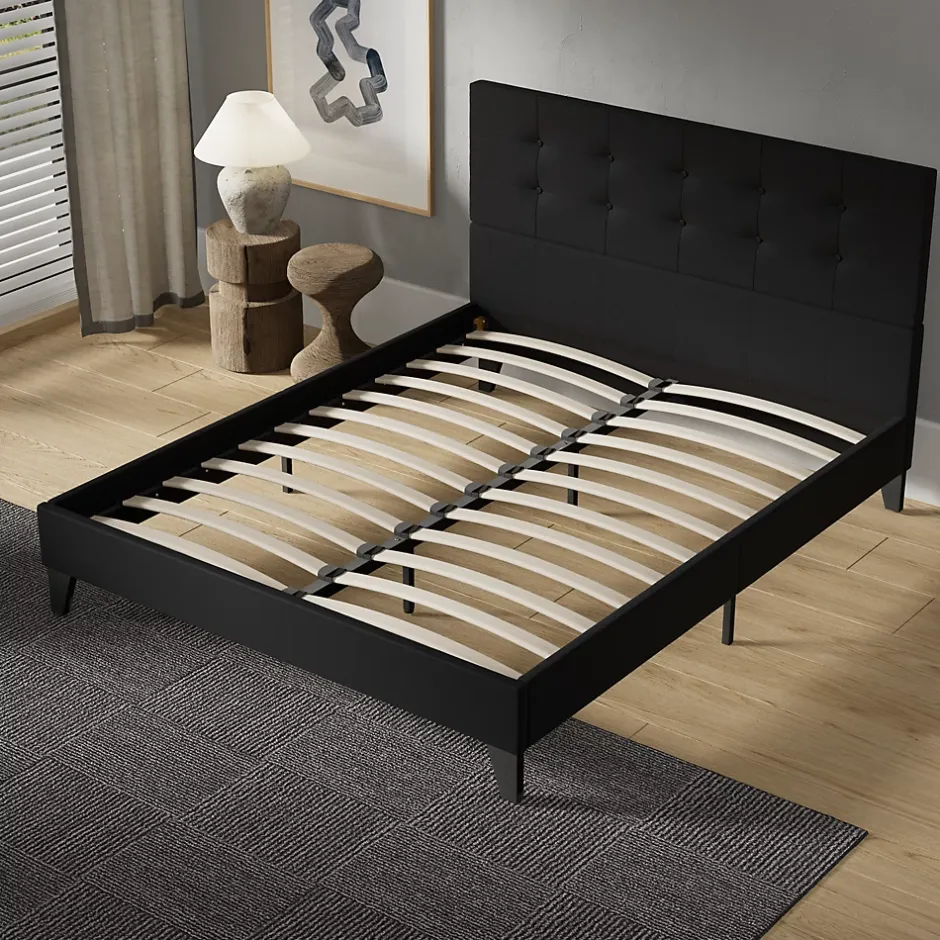 November Sleep Lit 140x190 cm avec tête de lit tissu noir Best