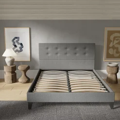 November Sleep Lit 160x200 cm avec tête de lit tissu gris New