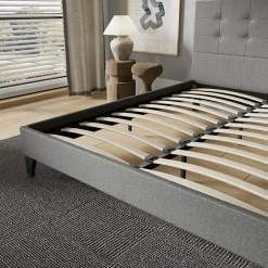 November Sleep Lit 160x200 cm avec tête de lit tissu gris New