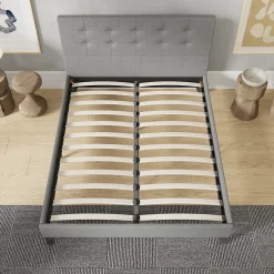 November Sleep Lit 160x200 cm avec tête de lit tissu gris New