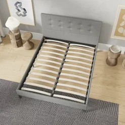 November Sleep Lit 160x200 cm avec tête de lit tissu gris New