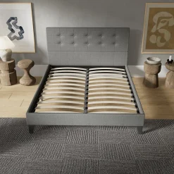 November Sleep Lit 140x190 cm avec tête de lit tissu gris