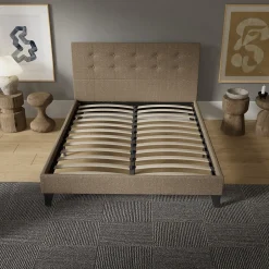 November Sleep Lit 140x200 cm avec tête de lit tissu brun Discount