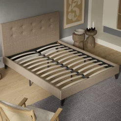 November Sleep Lit 140x200 cm avec tête de lit tissu brun Discount