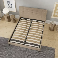 November Sleep Lit 140x200 cm avec tête de lit tissu brun Discount