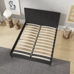 November Sleep Lit 120x190 cm avec tête de lit tissu noir Clearance
