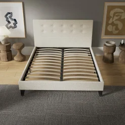 November Sleep Lit 160x200 cm avec tête de lit tissu lin Sale