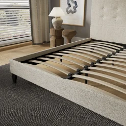 November Sleep Lit 160x200 cm avec tête de lit tissu lin Sale