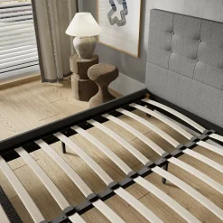 November Sleep Lit 120x190 cm avec tête de lit tissu gris Discount