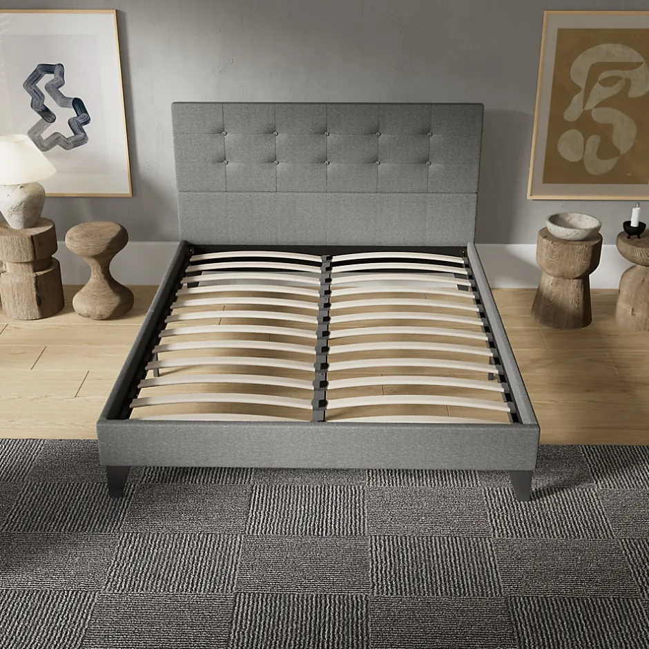November Sleep Lit 120x190 cm avec tête de lit tissu gris Discount