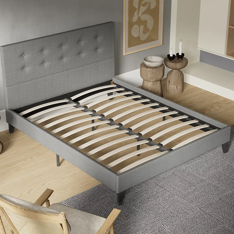 November Sleep Lit 120x190 cm avec tête de lit tissu gris Discount