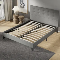 November Sleep Lit 140x200 cm avec tête de lit tissu gris