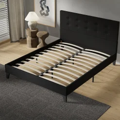November Sleep Lit 160x200 cm avec tête de lit tissu noir