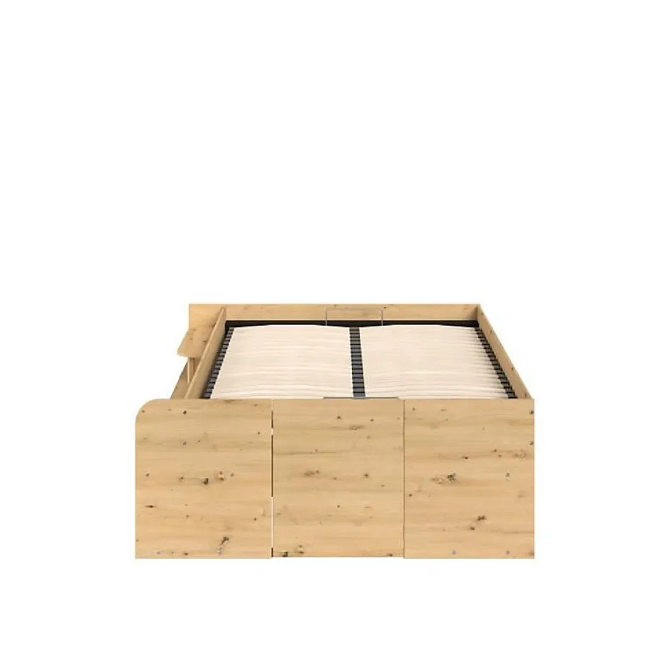 Parisot ODYSSEE Lit adulte - 140x200 cm - Avec coffre relevable - Décor chene et noir - L 166,2 x 66,5 x 205,8 cm Sale