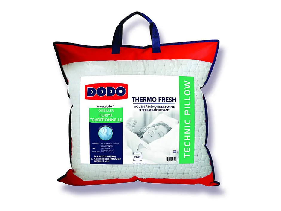 Dodo Oreiller - mousse mémoire de forme effet rafraîchissant - 60x60 cm - FRESH