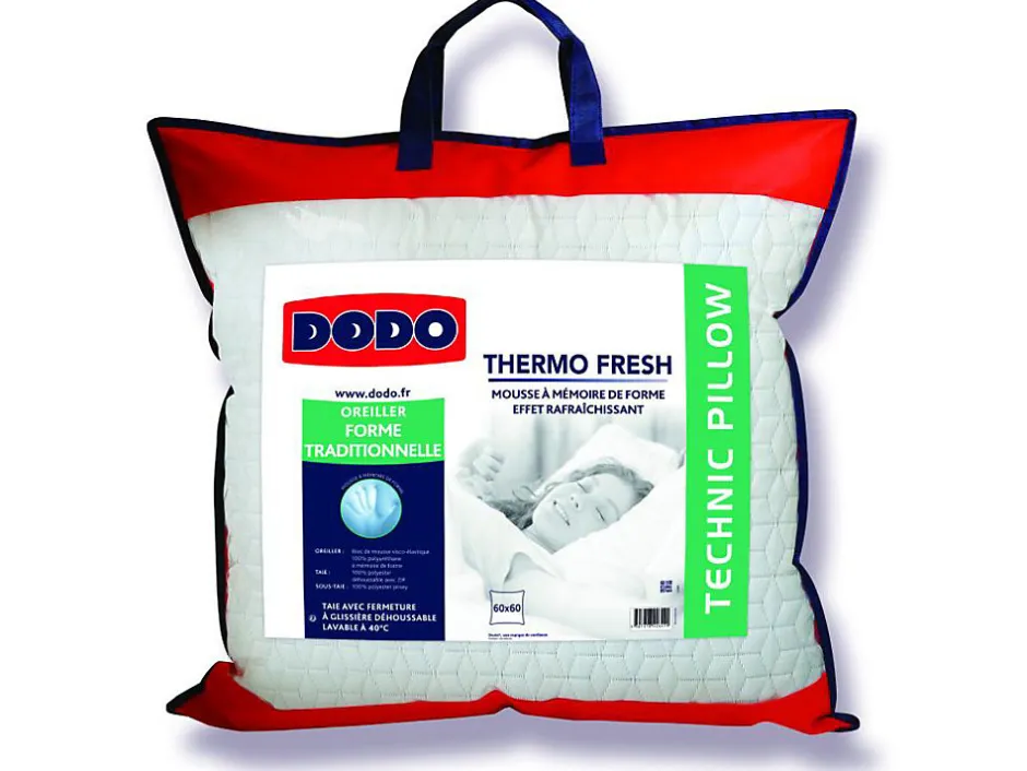 Dodo Oreiller - mousse mémoire de forme effet rafraîchissant - 60x60 cm - FRESH