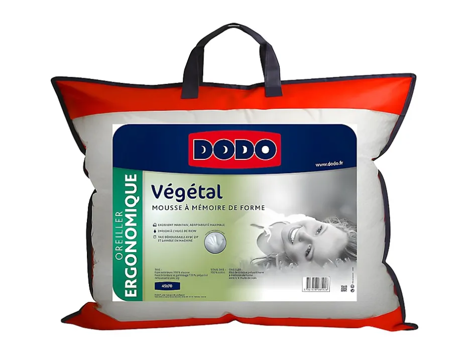 Dodo Oreiller ergonomique à mémoire de forme - 45x70 cm - VEGETAL Outlet
