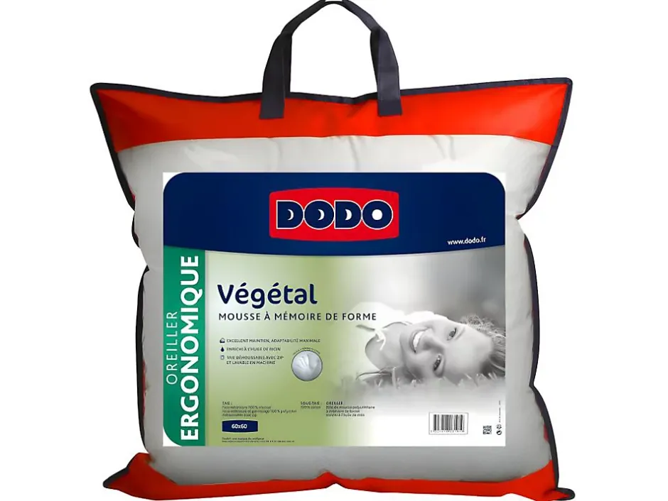 Dodo Oreiller ergonomique à mémoire de forme - 60x60 cm - VEGETAL