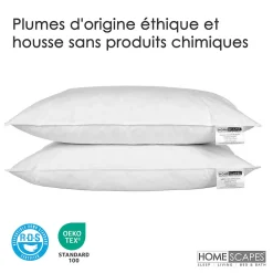 Homescapes Oreiller en plumes de canard 50 x 75 cm, lot de 2 -