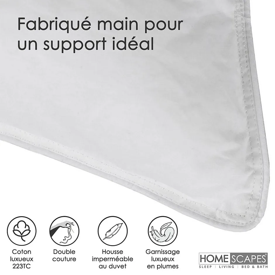 Homescapes Oreiller en plumes de canard 50 x 75 cm, lot de 2 -