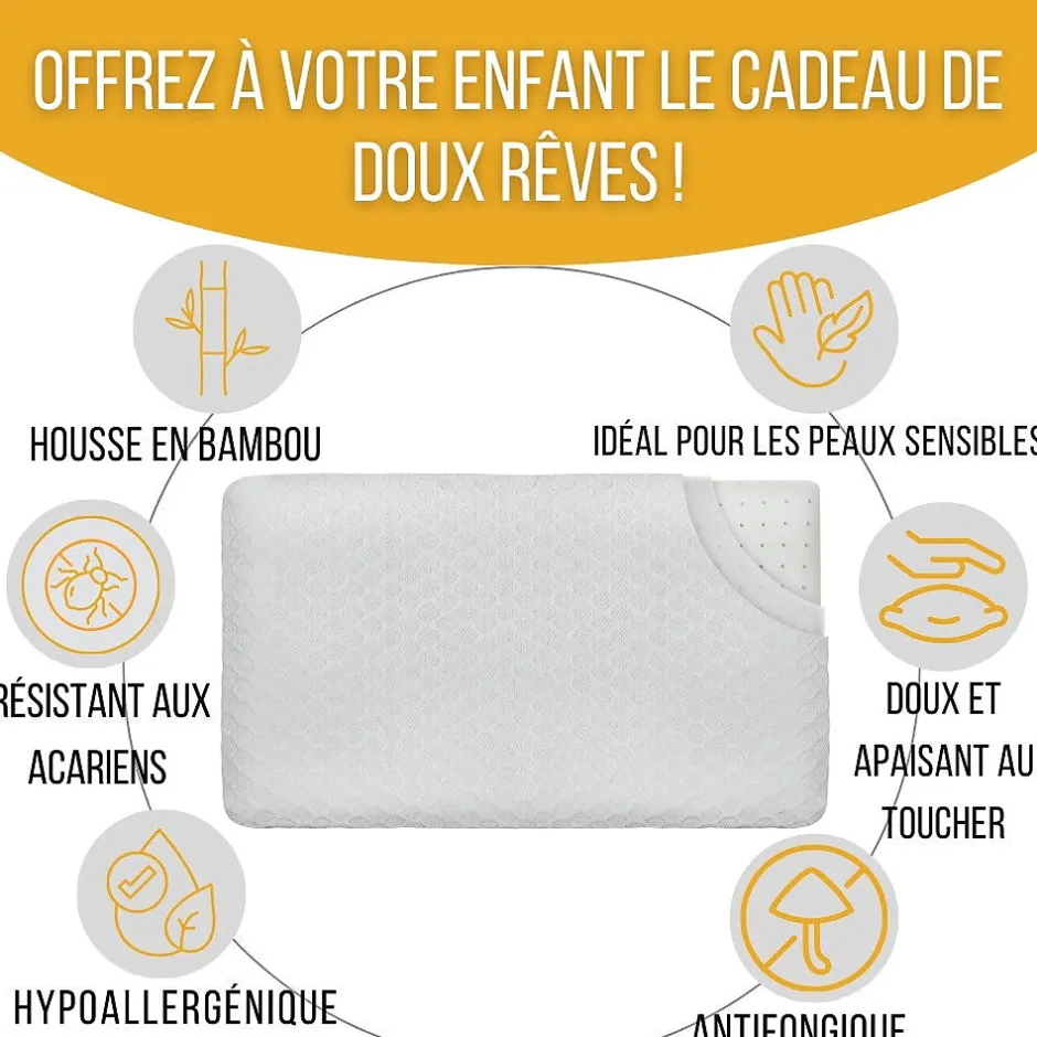 Inphysio Oreiller enfant respirant en tissu de bambou 50x30x5,5 - Best