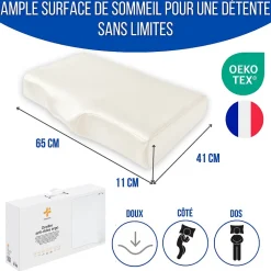 Inphysio Oreiller ergonomique anti-rides avec taie d'oreiller en soie - extra grande - 65x42x10 - ERGO Clearance