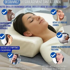 Inphysio Oreiller ergonomique anti-rides avec taie d'oreiller en soie - extra grande - 65x42x10 - ERGO Clearance