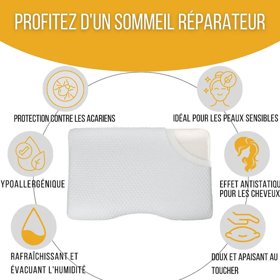 Inphysio Oreiller ergonomique cervical de luxe deux taies d'oreiller (bambou,coton)