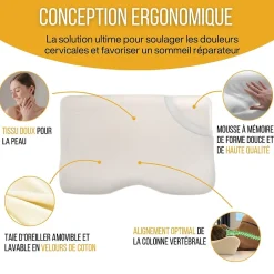 Inphysio Oreiller ergonomique cervical en mousse à mémoire - taie d'oreiller en coton - 54x33x12 - CONFORT PLUS
