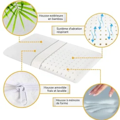 Inphysio Oreiller extra plat pour personnes qui dorment sur le ventre s et taie en bambou extra 50x30x5,5 Best