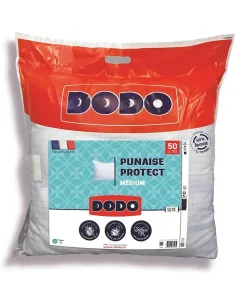 Dodo Oreiller médium 50x70 cm - Protection anti punaise, anti acarien - 550 gr - Blanc - Fabriqué en France