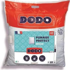 Dodo Oreiller médium 60x60 cm - Protection anti punaise, anti acarien - 550 gr - Blanc - Fabriqué en France Hot