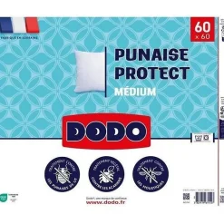 Dodo Oreiller médium 60x60 cm - Protection anti punaise, anti acarien - 550 gr - Blanc - Fabriqué en France Hot