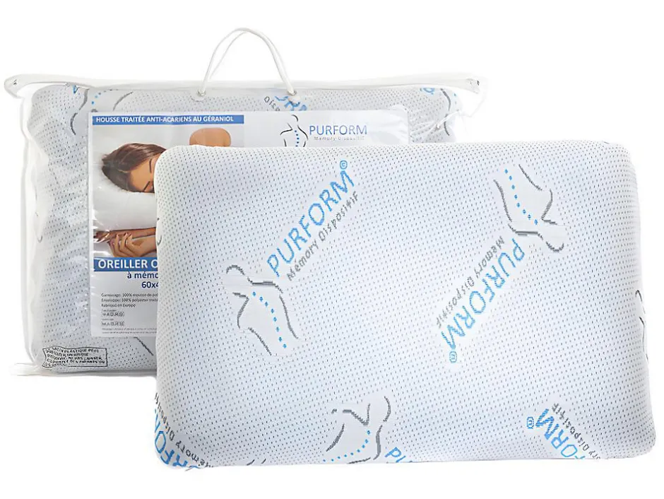 Vente-unique Oreiller mémoire de forme 40 x 60 cm anti acariens PURFORM - SIRONA