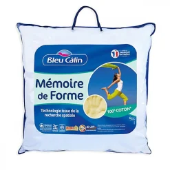 Bleu Calin Oreiller mémoire de forme 60x60 percale coton