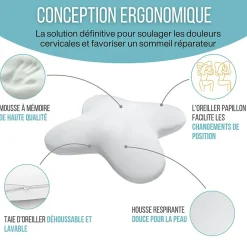 Inphysio Oreiller papillon rafraîchissant, gel refroidissant, mémoire de forme, 53x43 cm - PURE