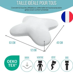 Inphysio Oreiller papillon rafraîchissant, gel refroidissant, mémoire de forme, 53x43 cm - PURE