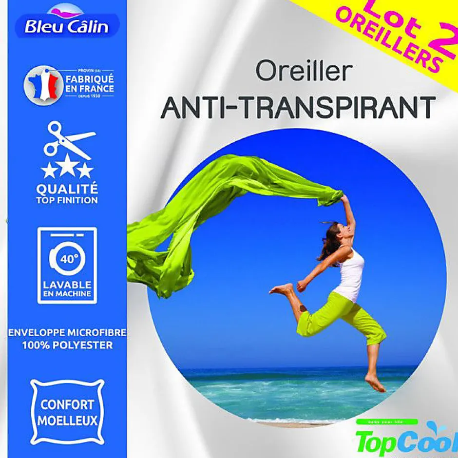 Bleu Calin Oreillers Topcool 60x60 Lot de 2 Blanc Discount