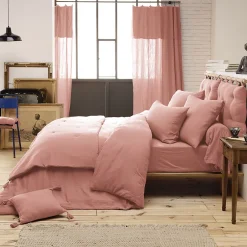 Altobuy OUREA - Chemin de Lit 90x200cm Capitonné Gaze de Coton Rose Pêche Best