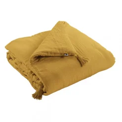 Altobuy OUREA - Chemin de Lit 90x200cm Capitonné Gaze de Coton Safran